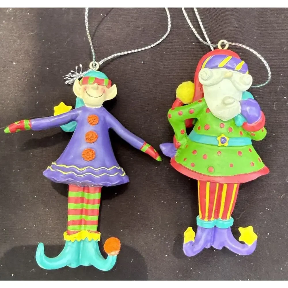 Giftcraft Inc. 614054 Twinkle Toes Resin Santa & Elf Christmas Ornaments -K2